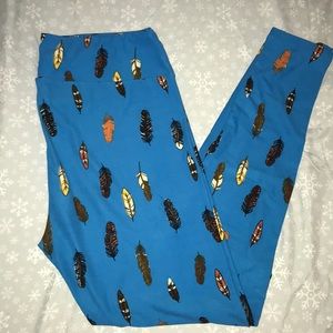Blue feather Lularoe leggings worn once TC